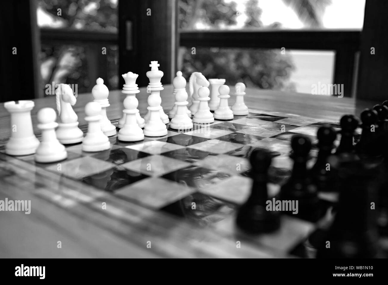 chess board seen close up with depth of field effect - 3D rendering Stock  Photo - Alamy