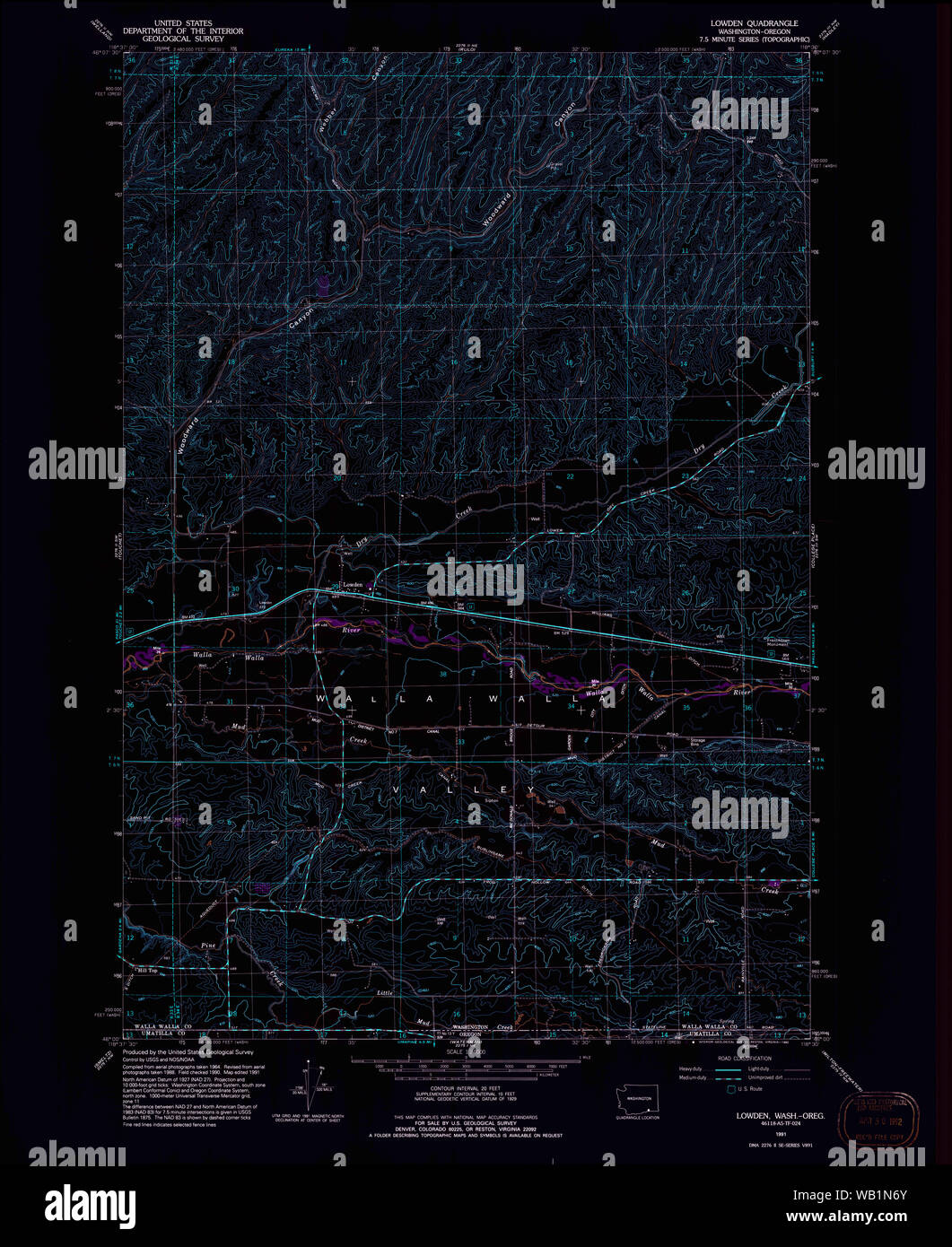USGS Topo Map Washington Lowden 242084 1991 24000 Inverted Restoration
