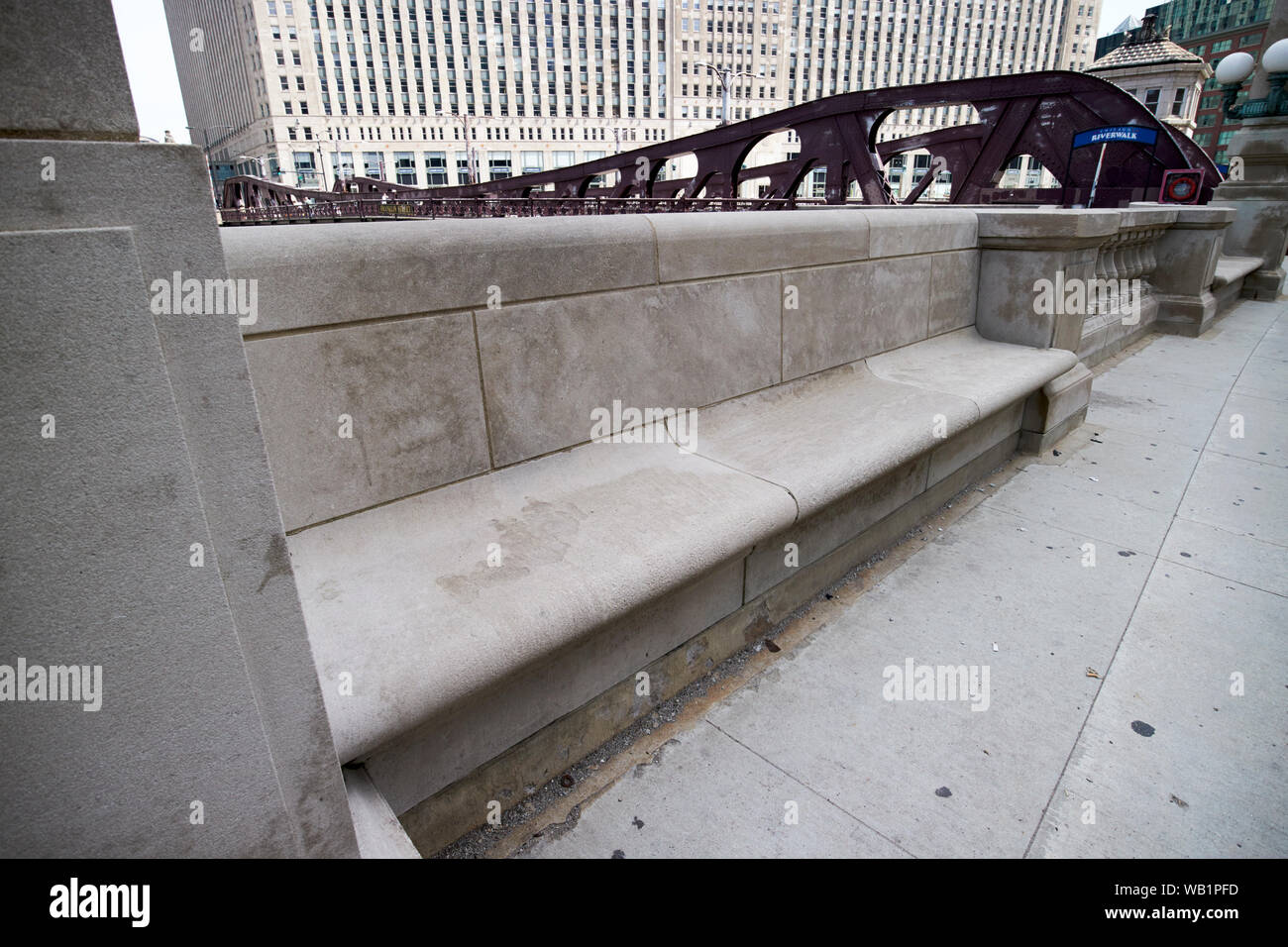stone bench seating on wacker drive chicago illinois united states of