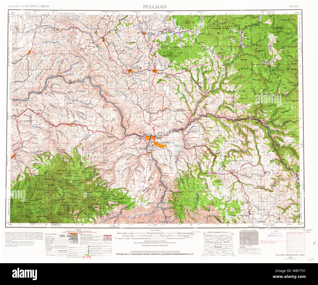 USGS Topo Map Washington Pullman 243312 1955 250000 Restoration Stock Photo Alamy