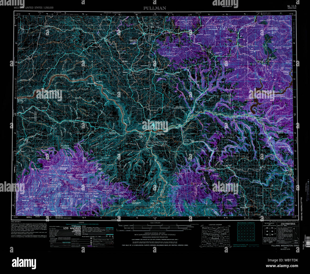 USGS Topo Map Washington Pullman 243316 1955 250000 Inverted