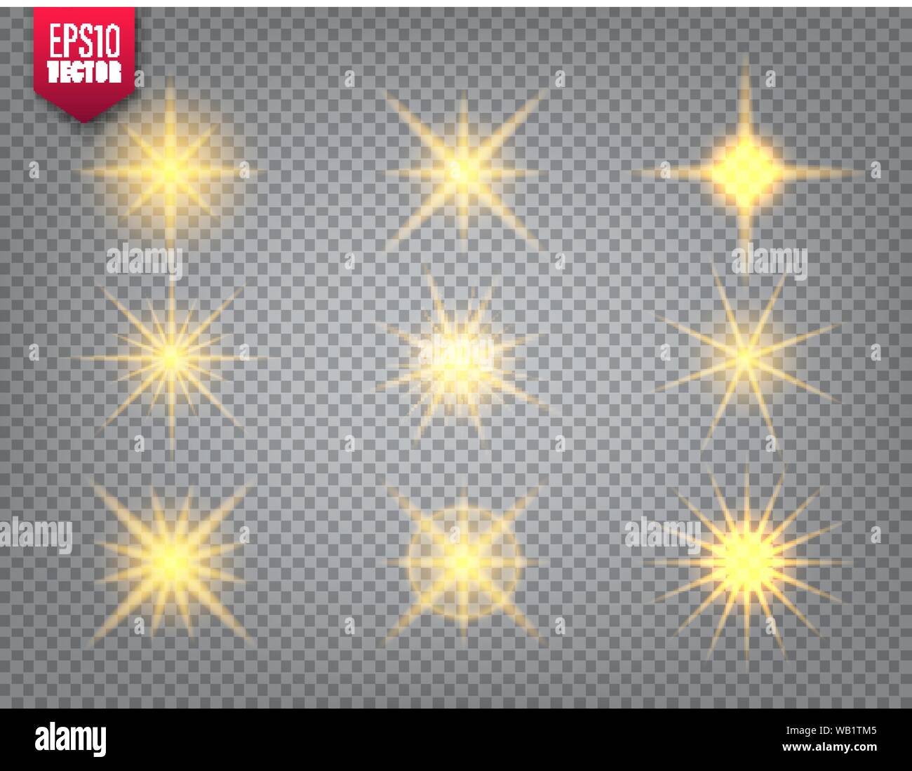 Glowing golden light set on transparent background. Lens flare effect ...