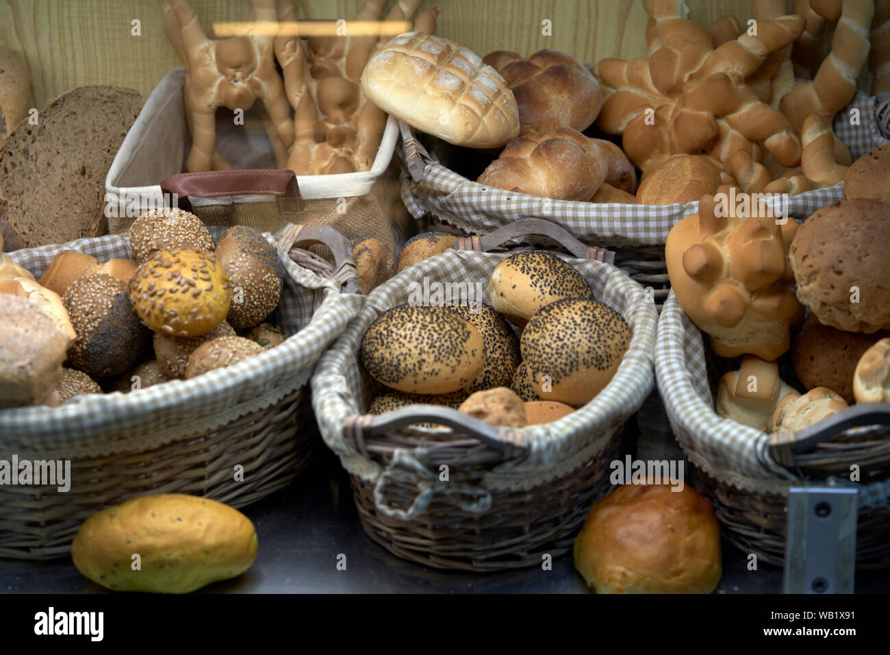 baskets with different varieties of bread Stock Photo Alamy