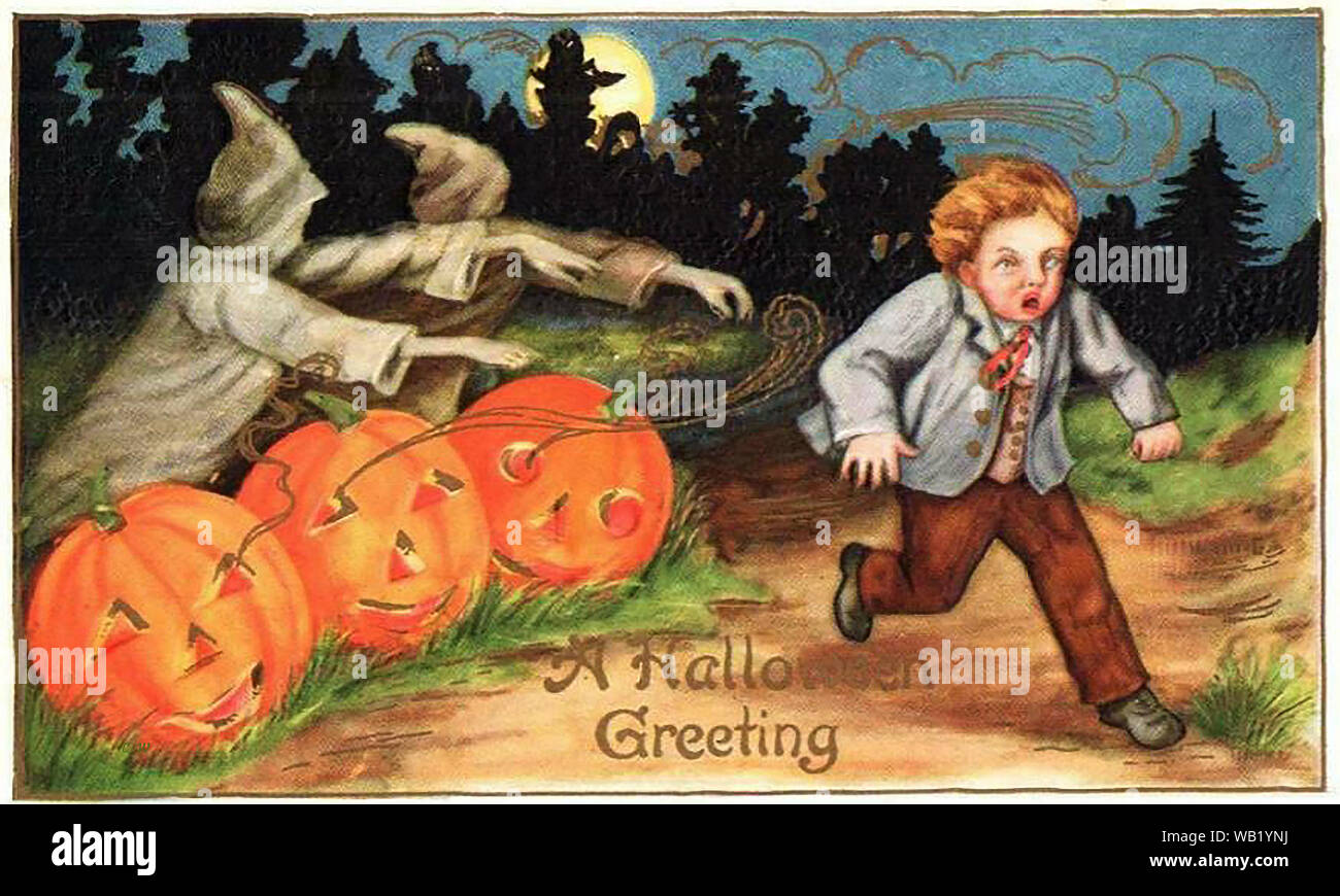 Vintage Postcard - Halloween Cartoon -31st October Stock Photo