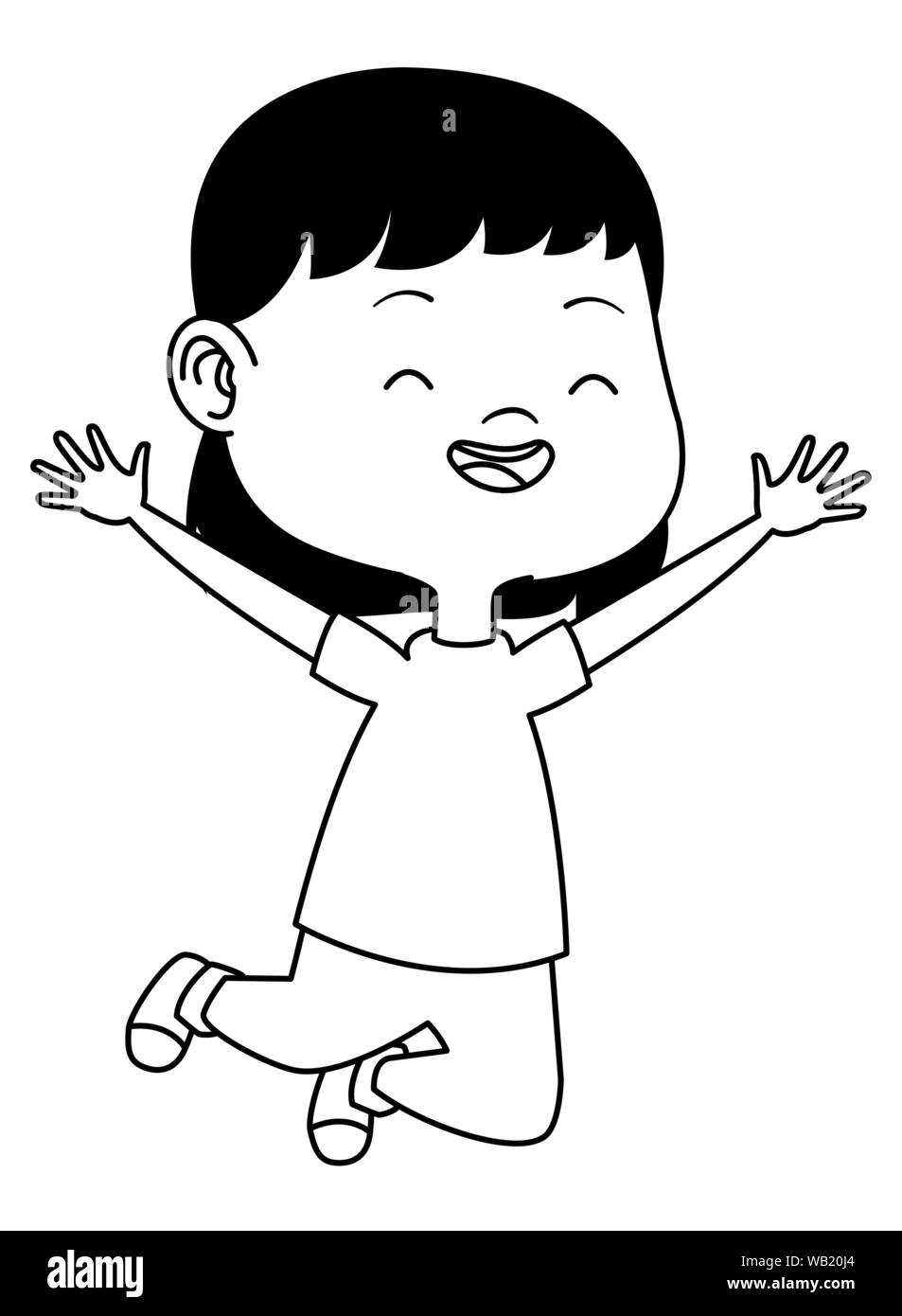 Happy kid having fun cartoons in black and white Stock Vector Image ...