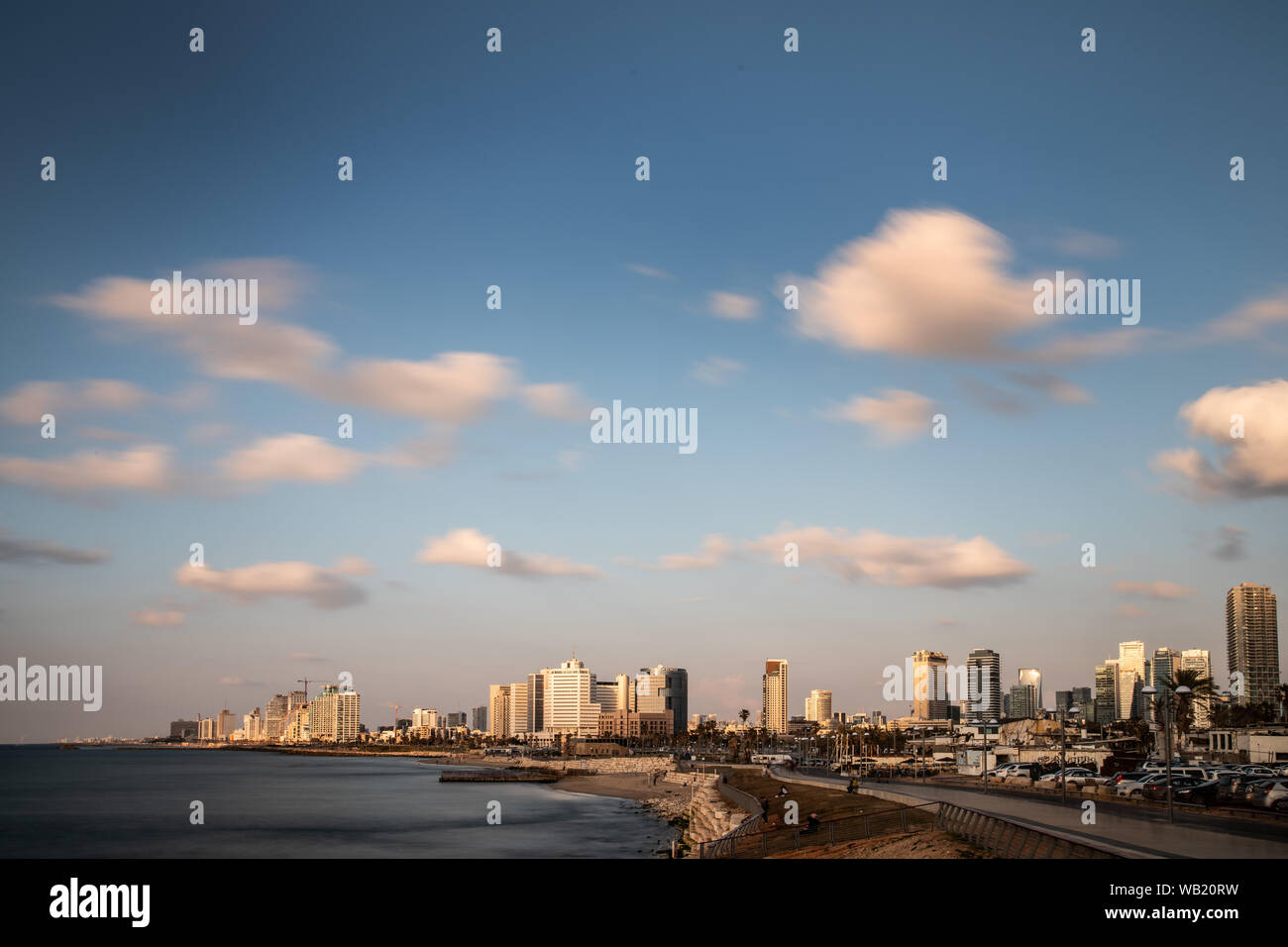 sky line Tel Aviv with moving clouds Stock Photo