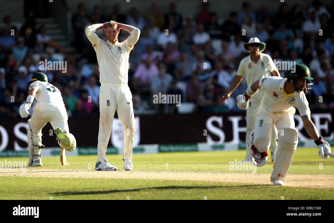 England's Ben Stokes appears dejected during day two of the third Ashes Test match at Headingley, Leeds. Stock Photo