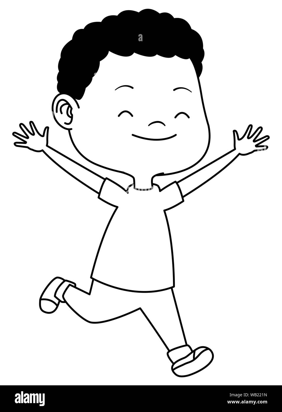 Happy kid having fun cartoons in black and white Stock Vector Image ...
