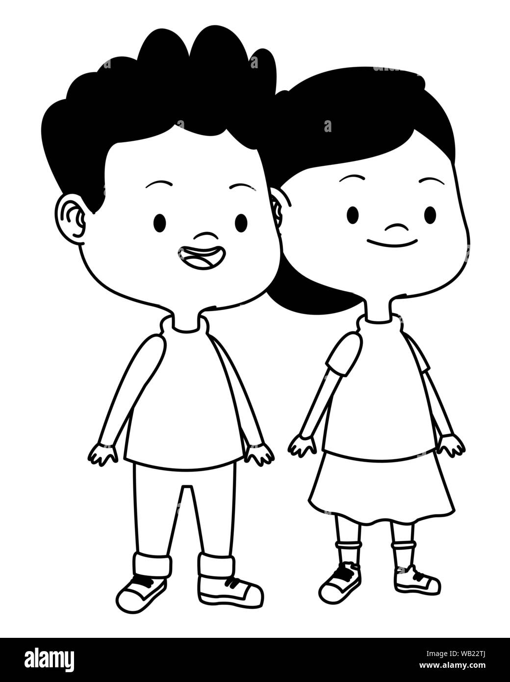 Cute happy kids having fun cartoons in black and white Stock Vector ...