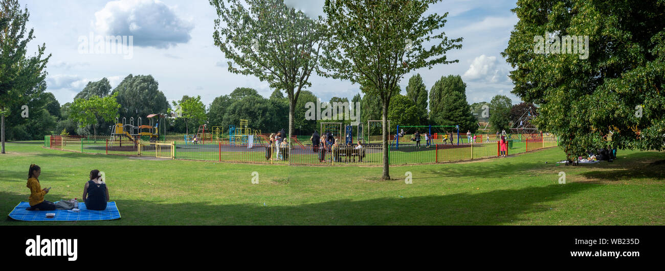 Salt Hill Park, Slough, Berkshire, UK - a playground for both young children and teenagers.  Green spaces. Picnic and play areas. Stock Photo