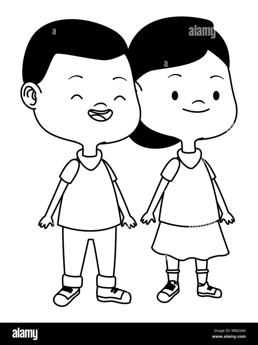 Cute happy kids having fun cartoons in black and white Stock Vector ...