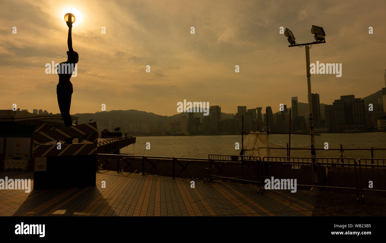 Sunrise at Hong Kong boardwalk Stock Photo