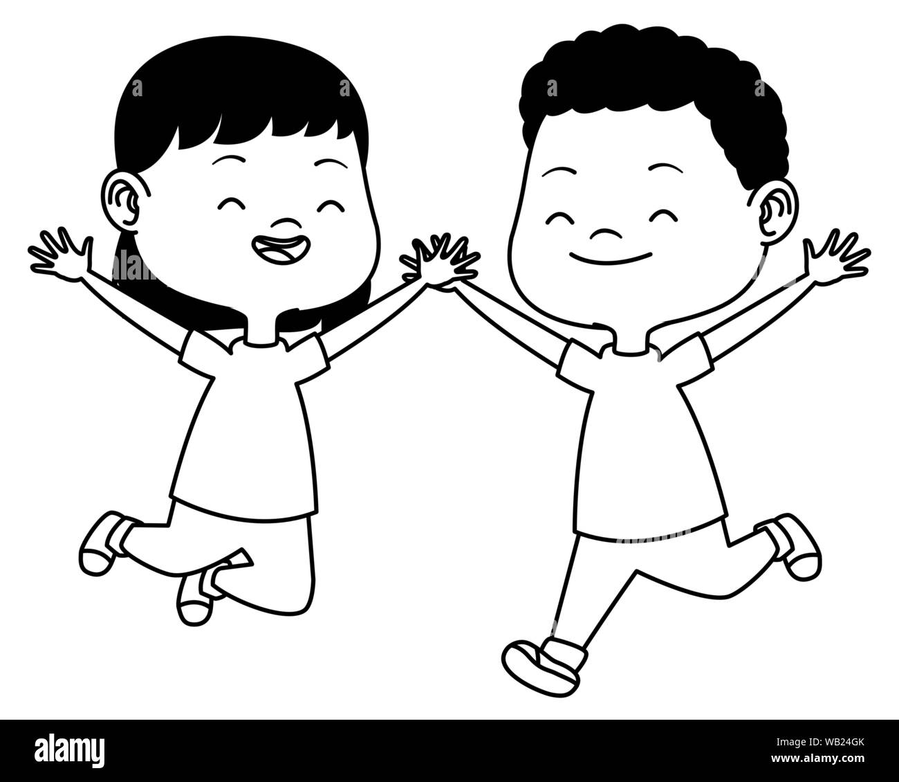 Cute happy kids having fun cartoons in black and white Stock Vector ...