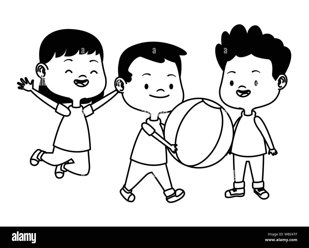 Children Playing Together Cartoon Black And White