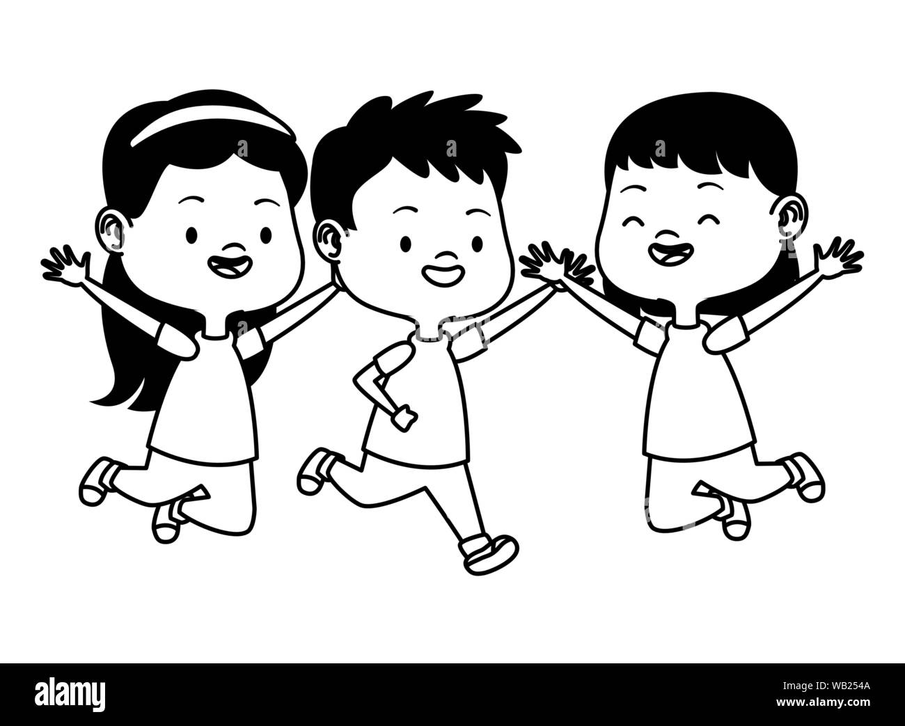Cute happy kids having fun in black and white Stock Vector Image & Art ...
