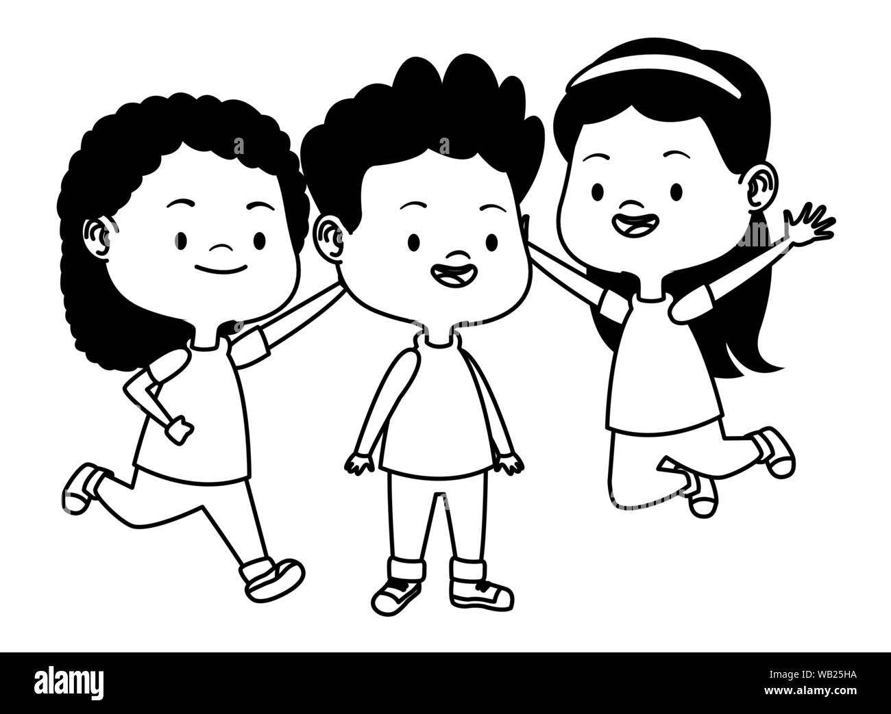 Cute happy kids having fun in black and white Stock Vector Image & Art ...