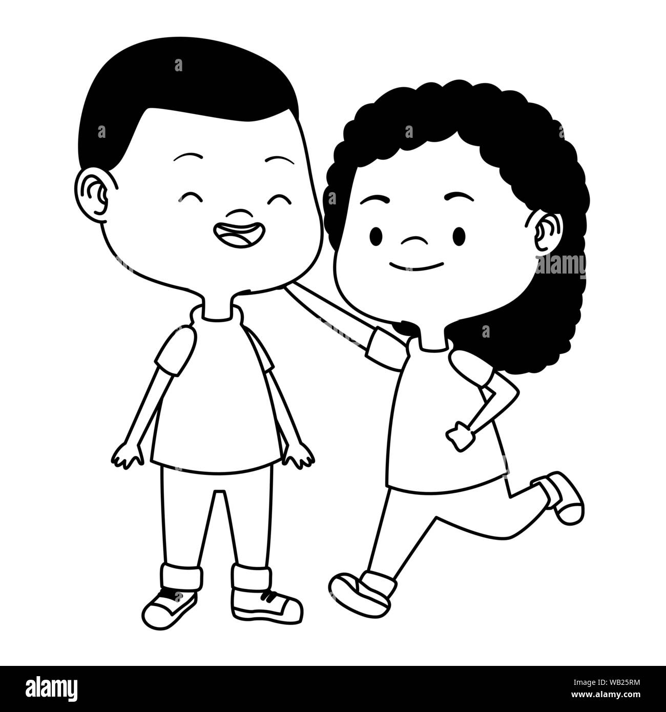 Cute happy kids having fun cartoons in black and white Stock Vector ...
