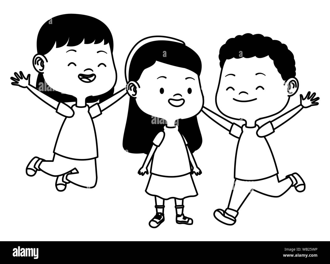 Cute happy kids having fun in black and white Stock Vector Image & Art ...