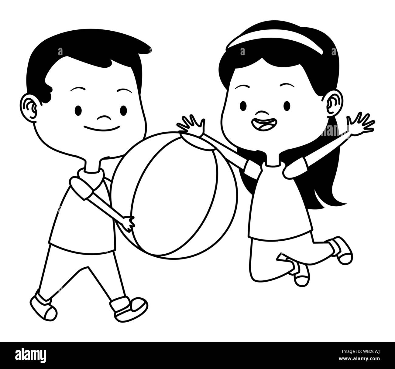 cute-happy-kids-having-fun-cartoons-in-black-and-white-stock-vector