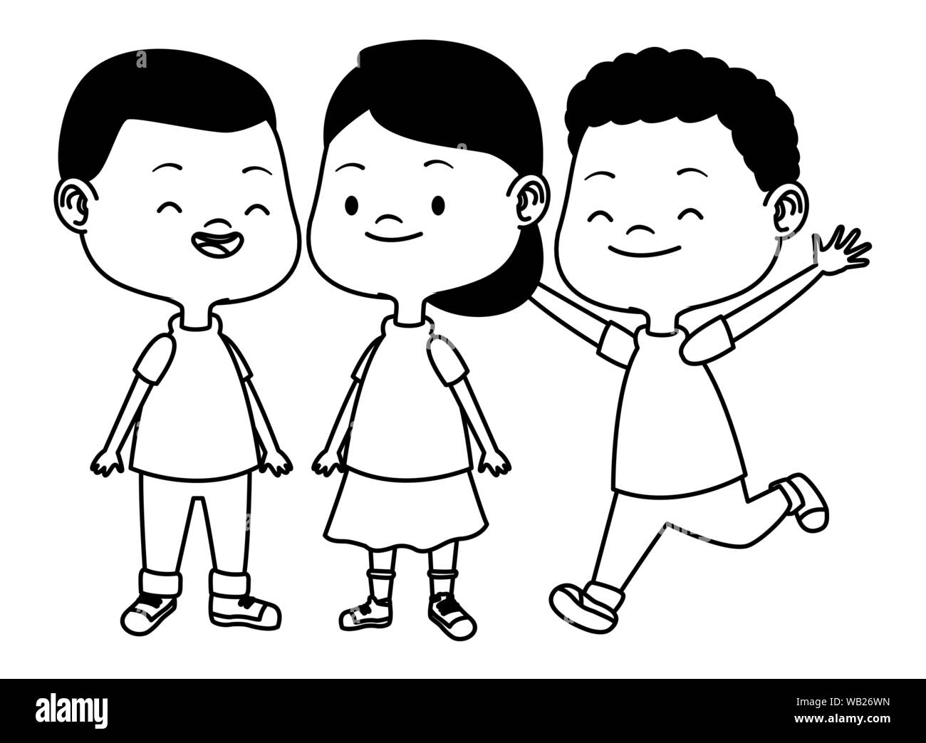 Cute happy kids having fun in black and white Stock Vector Image & Art