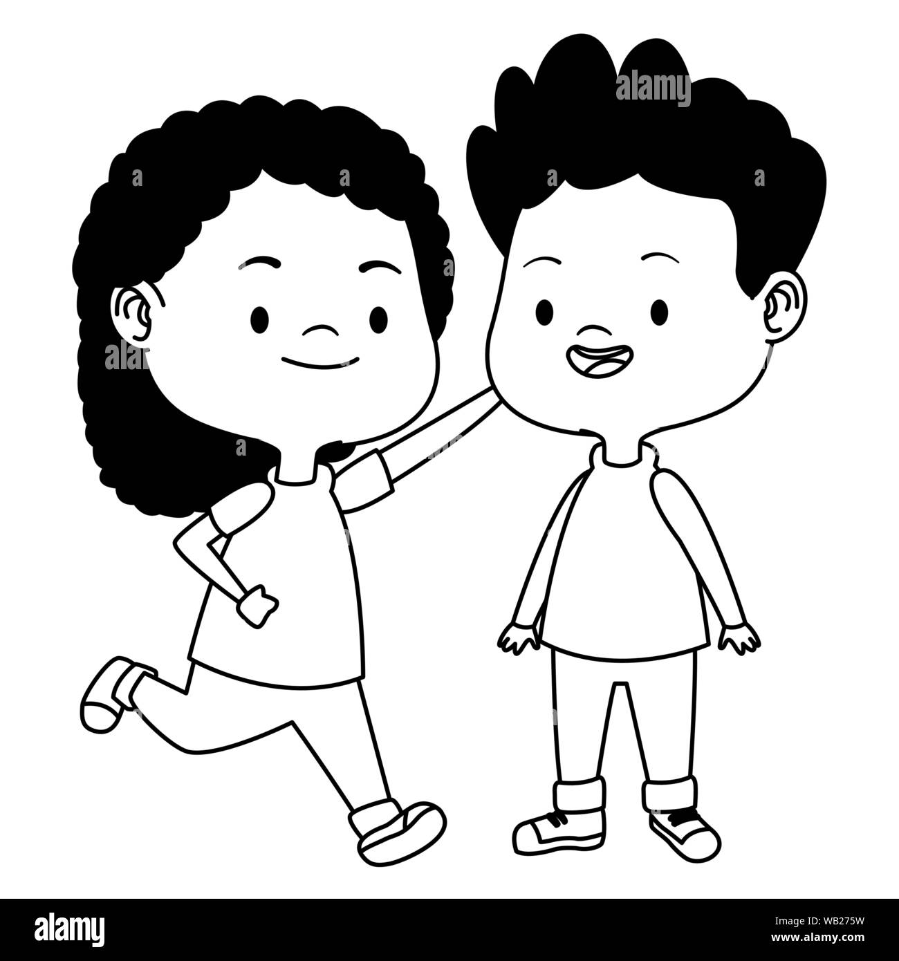 Cute happy kids having fun cartoons in black and white Stock Vector ...