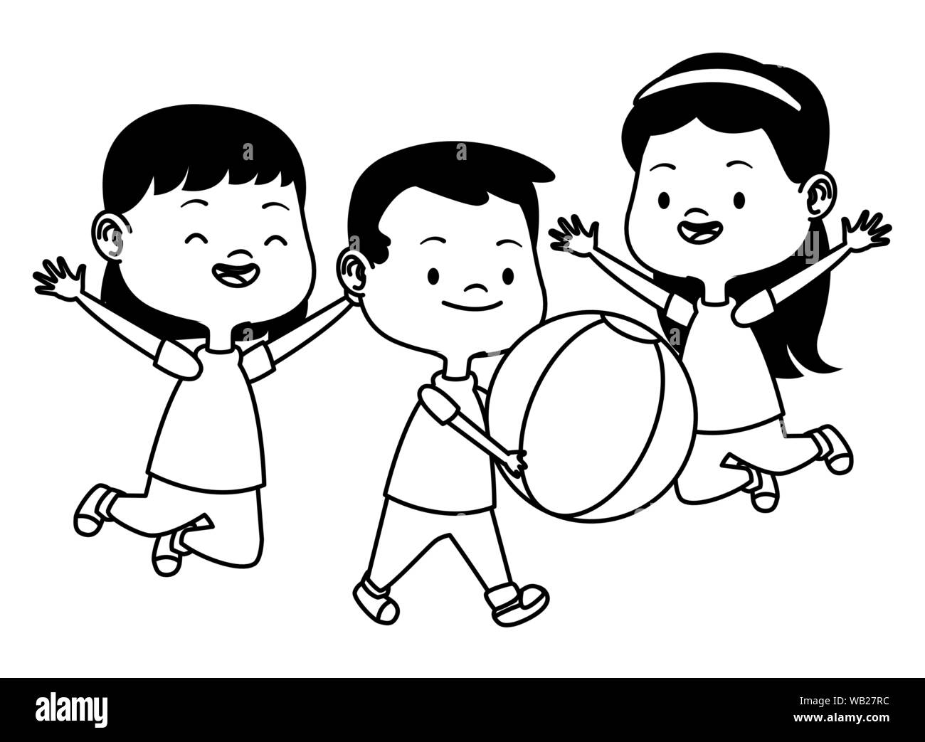 Cute happy kids having fun in black and white Stock Vector Image & Art ...