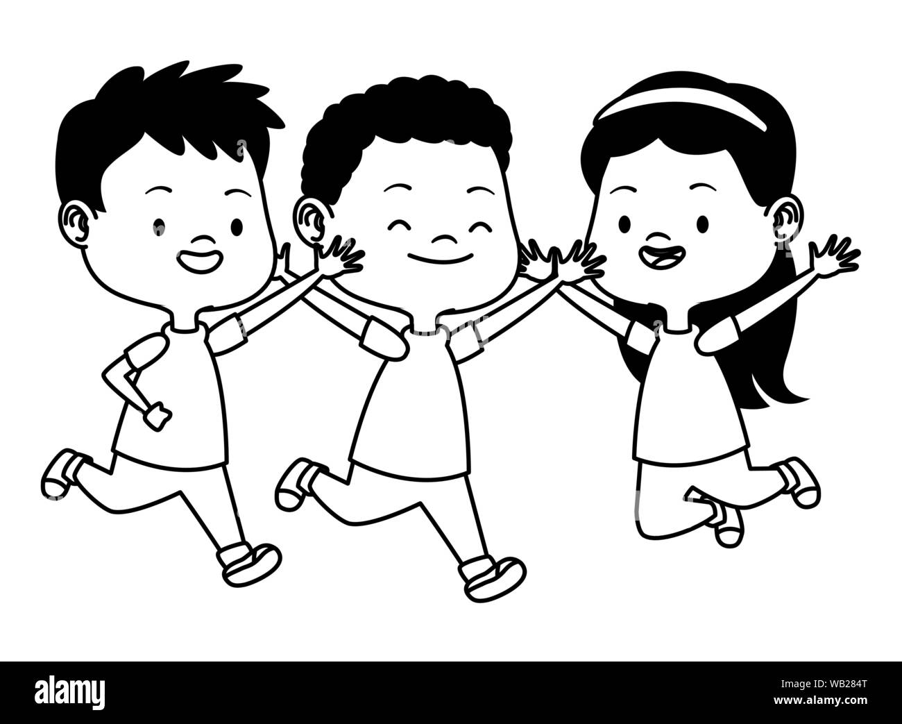 Cute happy kids having fun in black and white Stock Vector Image ...