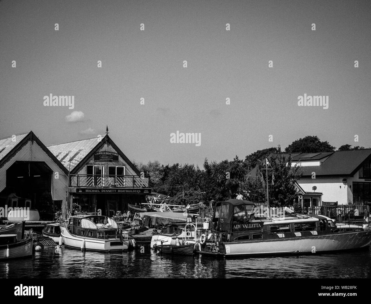 Black and White Landscape, Traditional Boat Builders, Laleham Staines, River Thames, Surrey, England, UK, GB. Stock Photo
