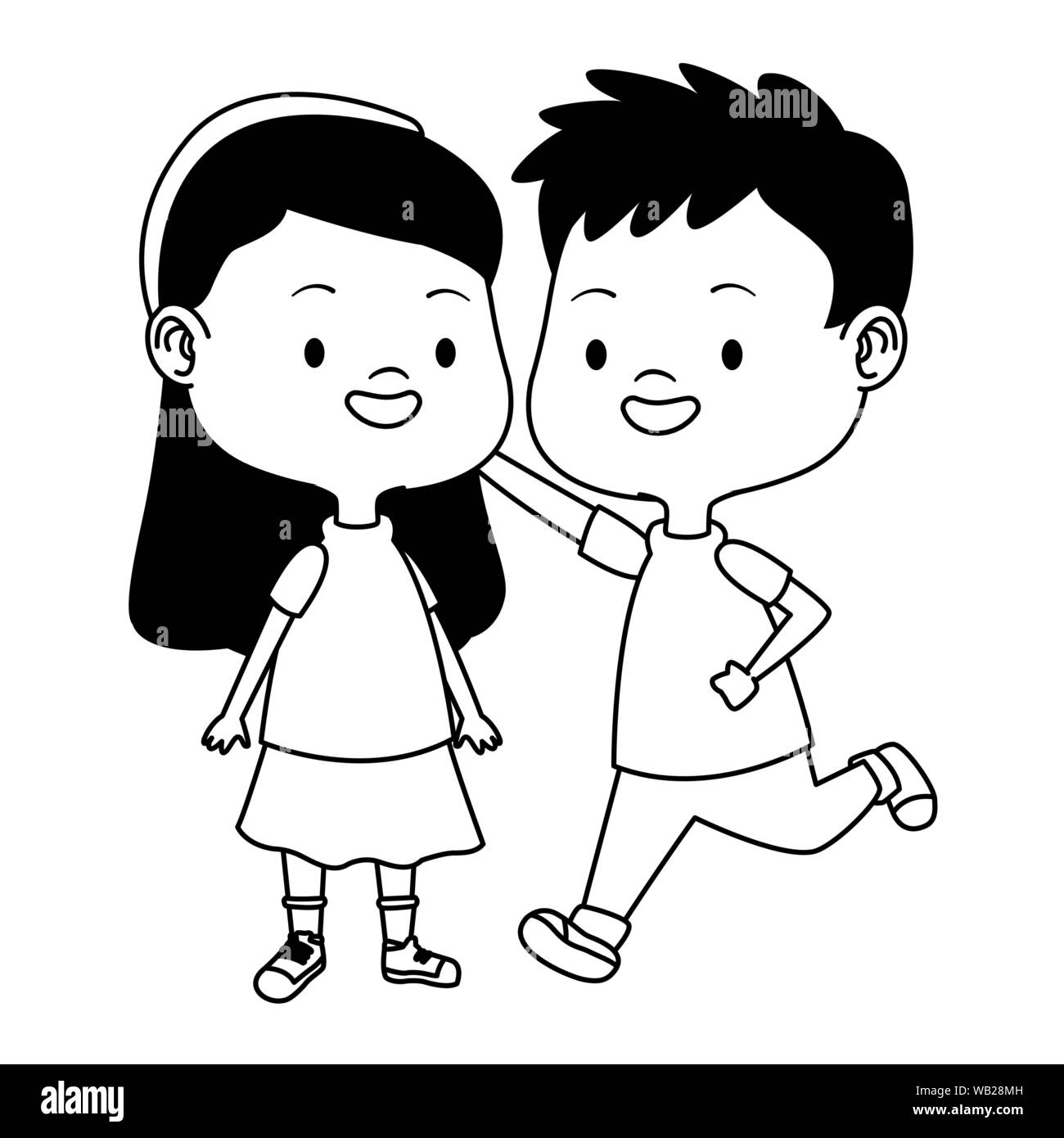 Cute Happy Kids Having Fun Cartoons In Black And White Stock Vector Image Art Alamy
