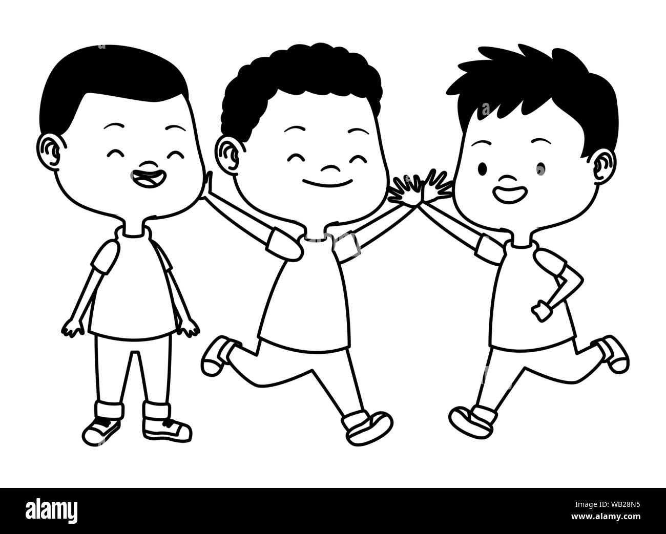 Cute happy kids having fun in black and white Stock Vector Image & Art ...