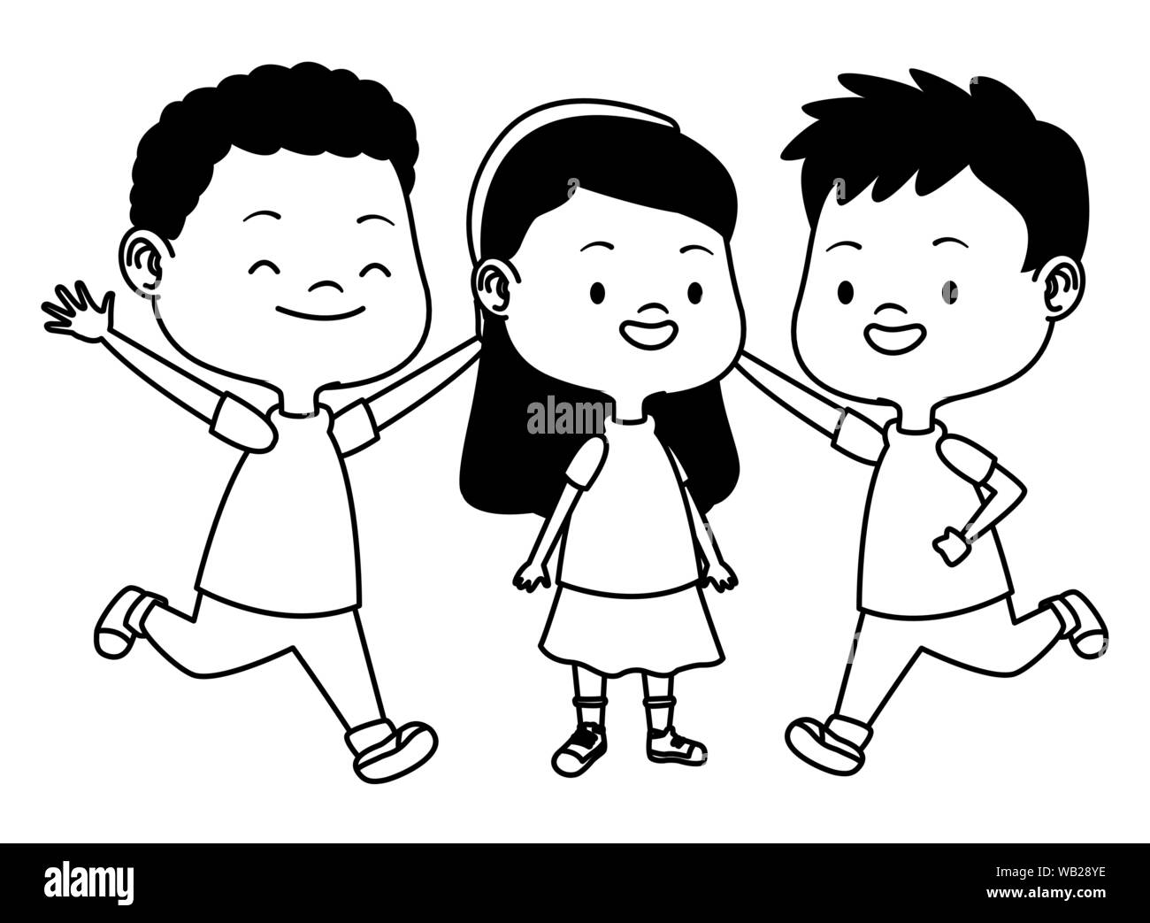 Cute happy kids having fun in black and white Stock Vector Image & Art ...