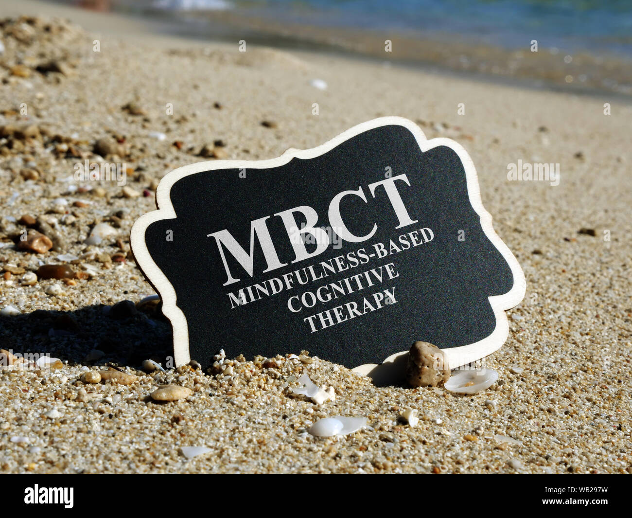 Mindfulness Based Cognitive Therapy MBCT written on plate. Stock Photo