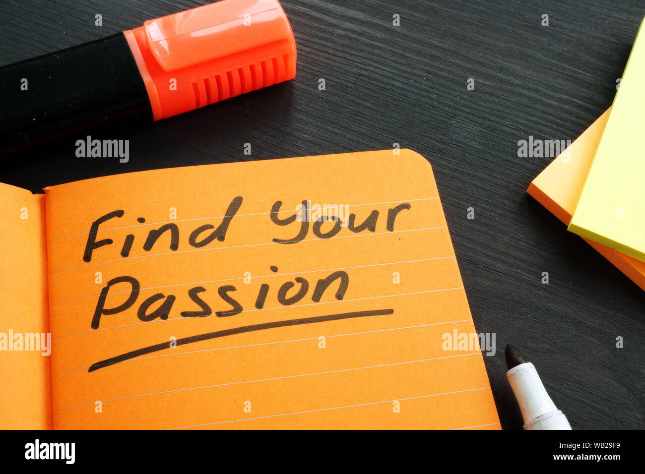 Find your passion sign in the book. Purpose and life goal concept. Stock Photo