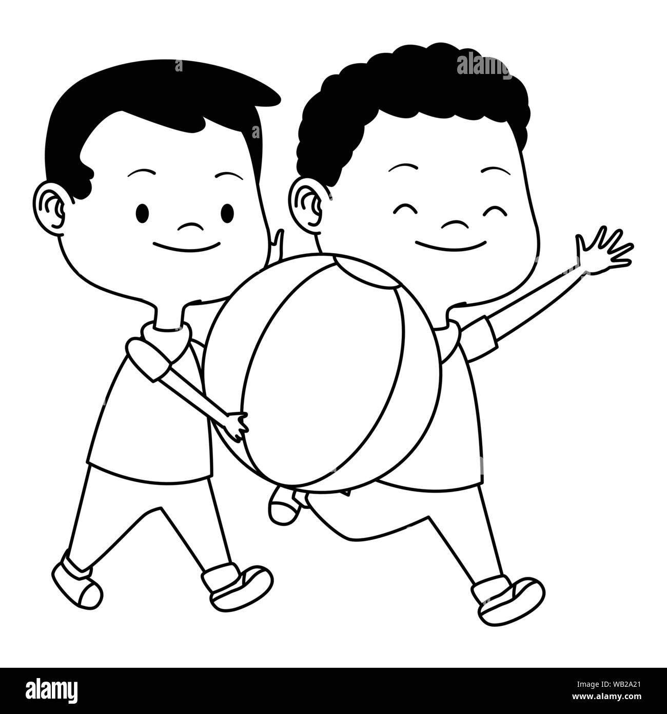 Cute happy kids having fun cartoons in black and white Stock Vector ...