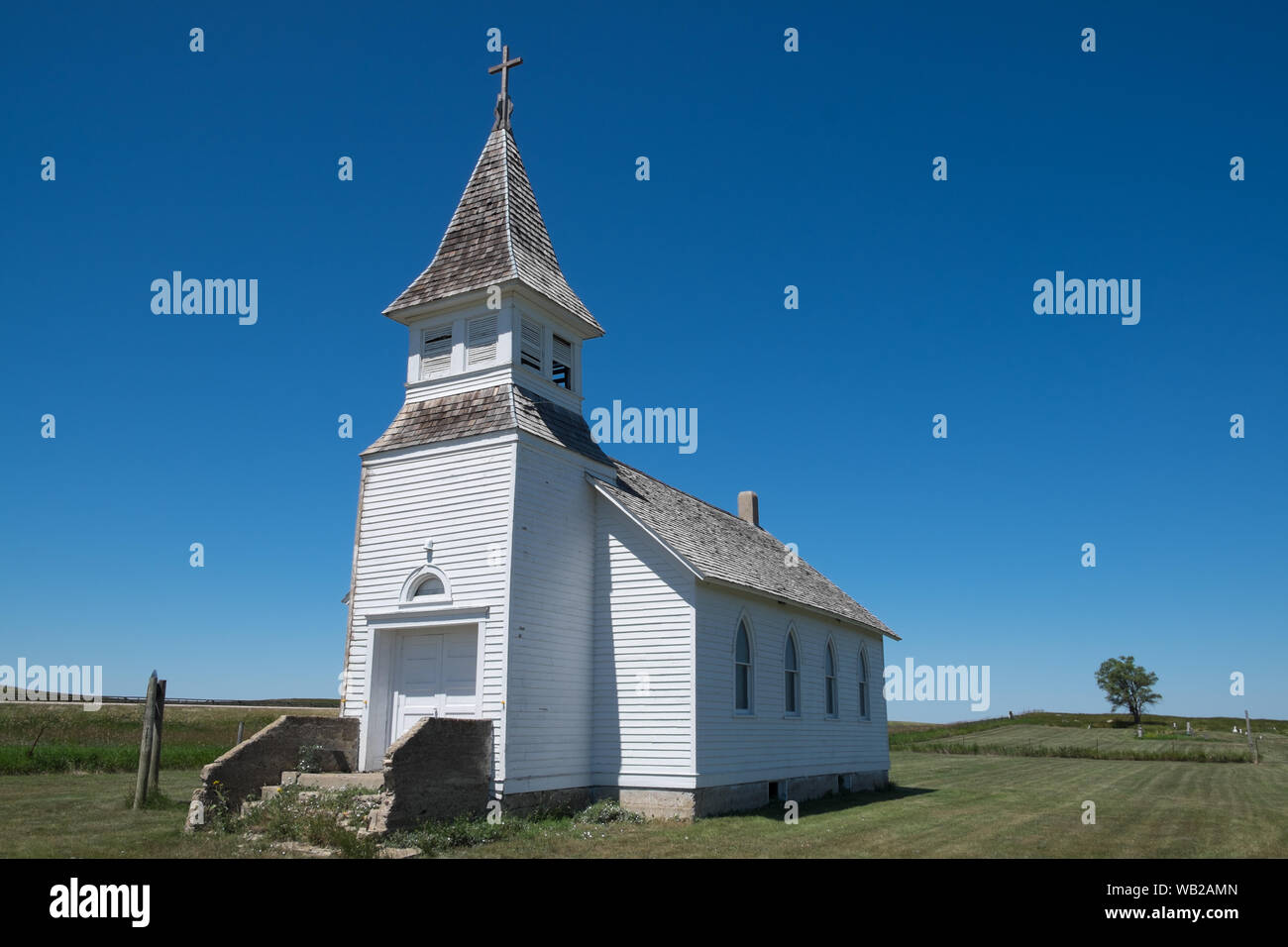 White Clapboard Church Wyoming Stock Photo