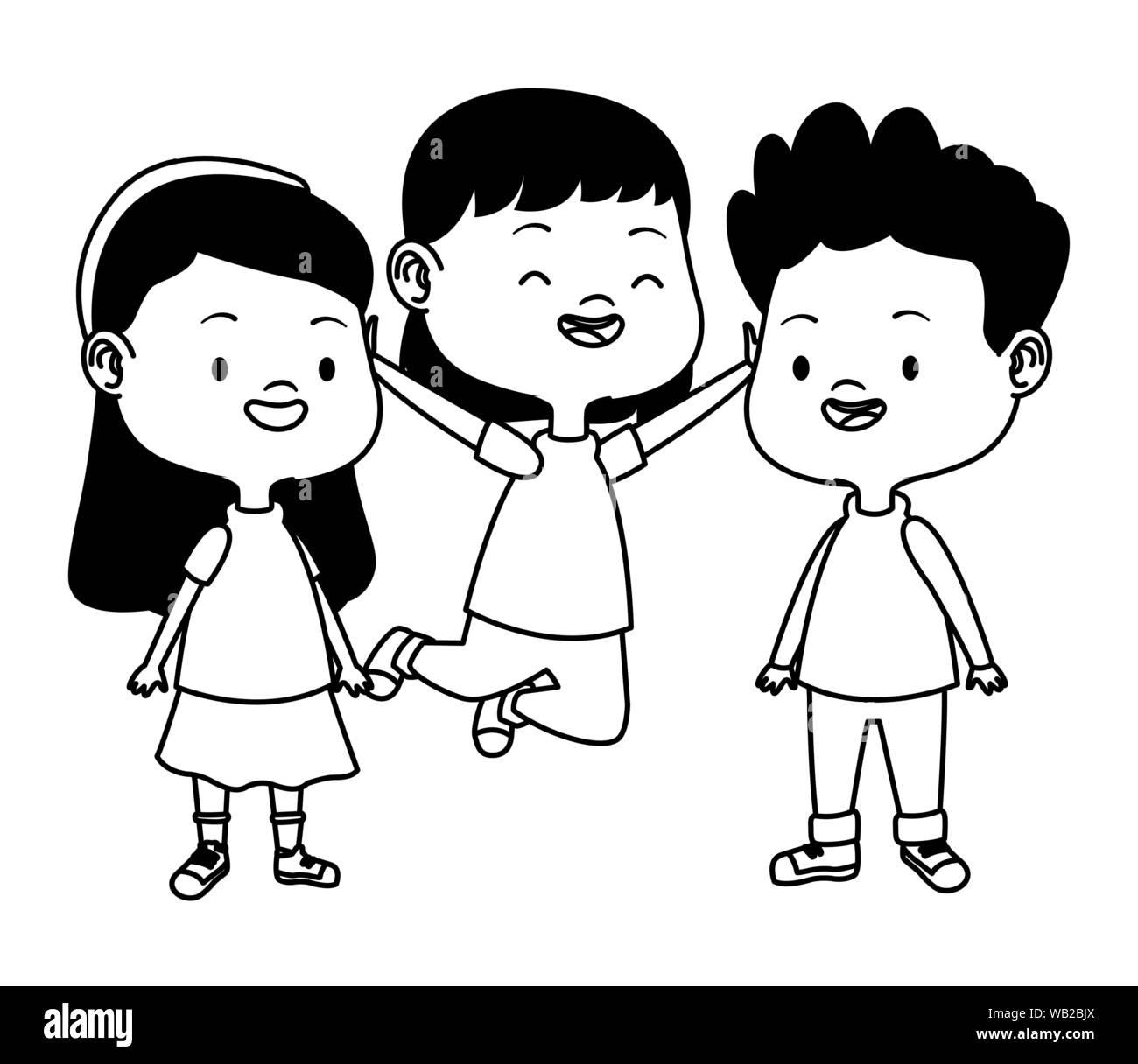 Cute happy kids having fun in black and white Stock Vector Image & Art ...