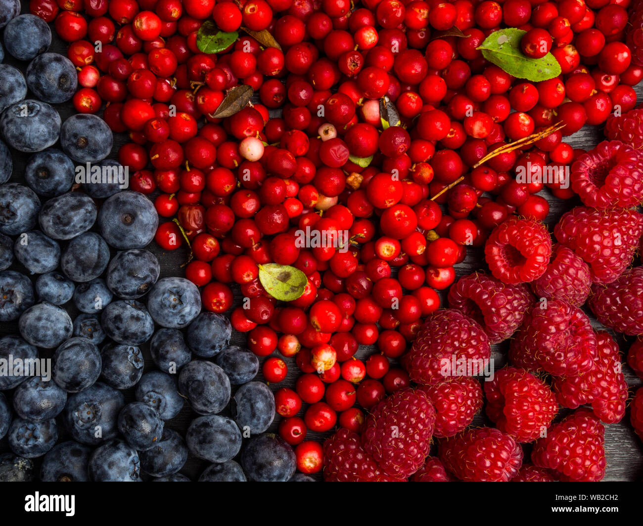 background made of raspberry, blueberry, cranberry. Top view. High resolution product. Detox