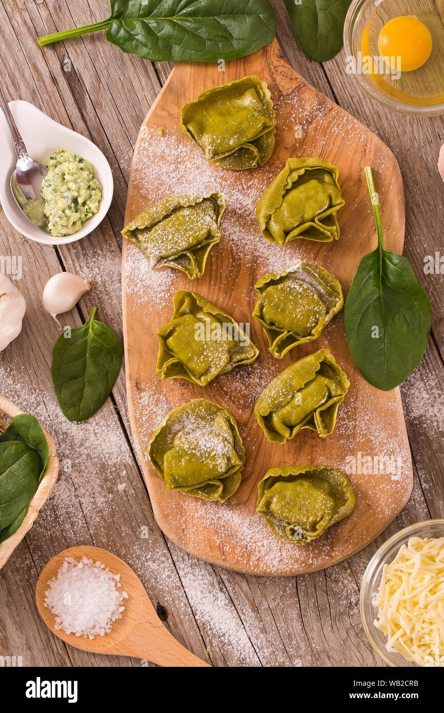 Spinach ravioli with ricotta cheese filling Stock Photo - Alamy