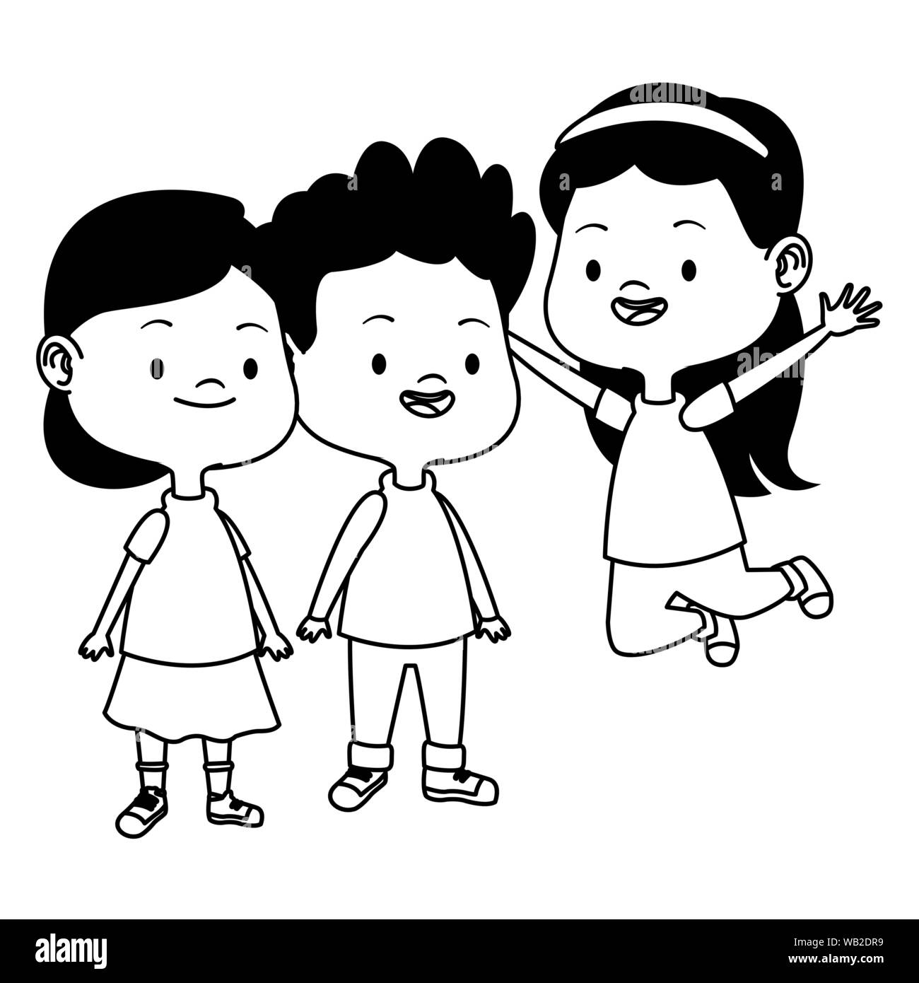 Cute happy kids having fun in black and white Stock Vector Image & Art ...