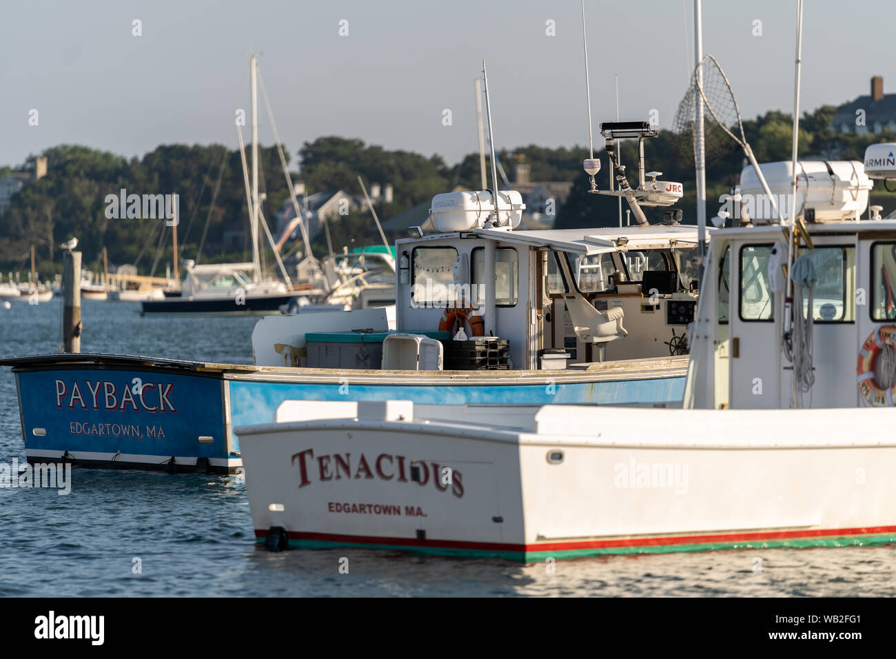 Local Fishing Boats on their moorings in Edgartown Harbor in