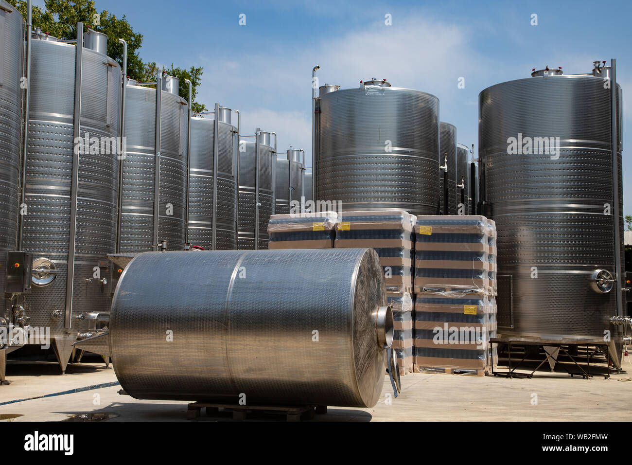 Winery factory metal wine storage barrels Stock Photo Alamy