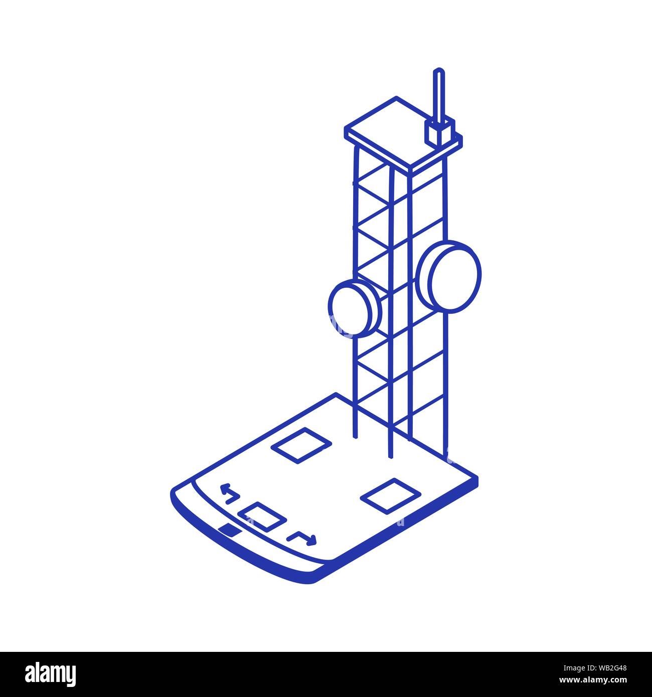 communication antena with designer tablet vector illustration design Stock Vector