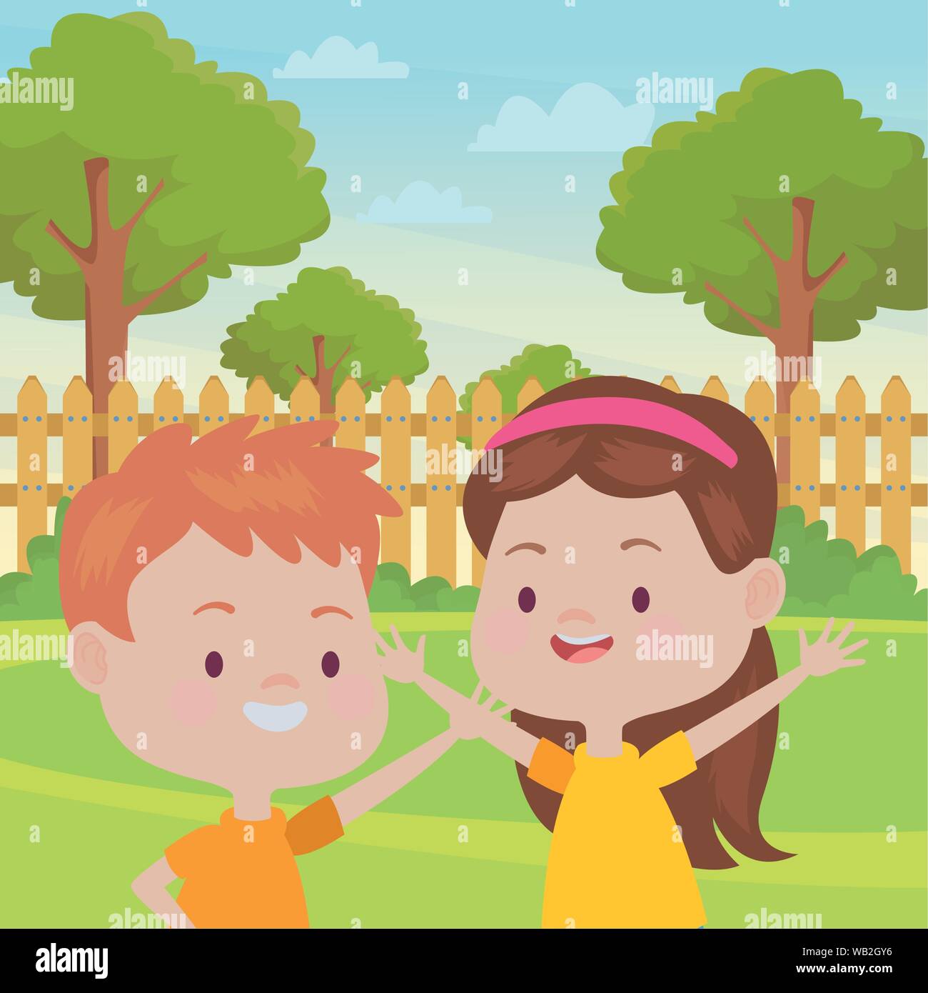 Cute happy kids having fun cartoons Stock Vector