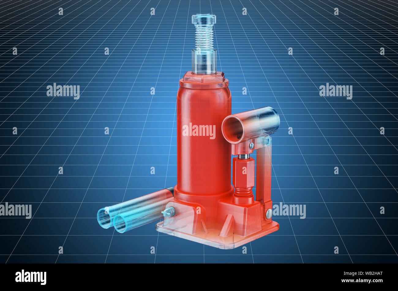 Visualization 3d cad model of hydraulic bottle jack, blueprint. 3D