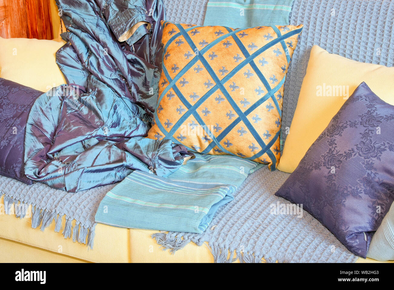 Bunch Of Pillows And Blankets Over Sofa Stock Photo Alamy Bunch Of Pillows And Blankets Over Sofa Stock Photo Alamy