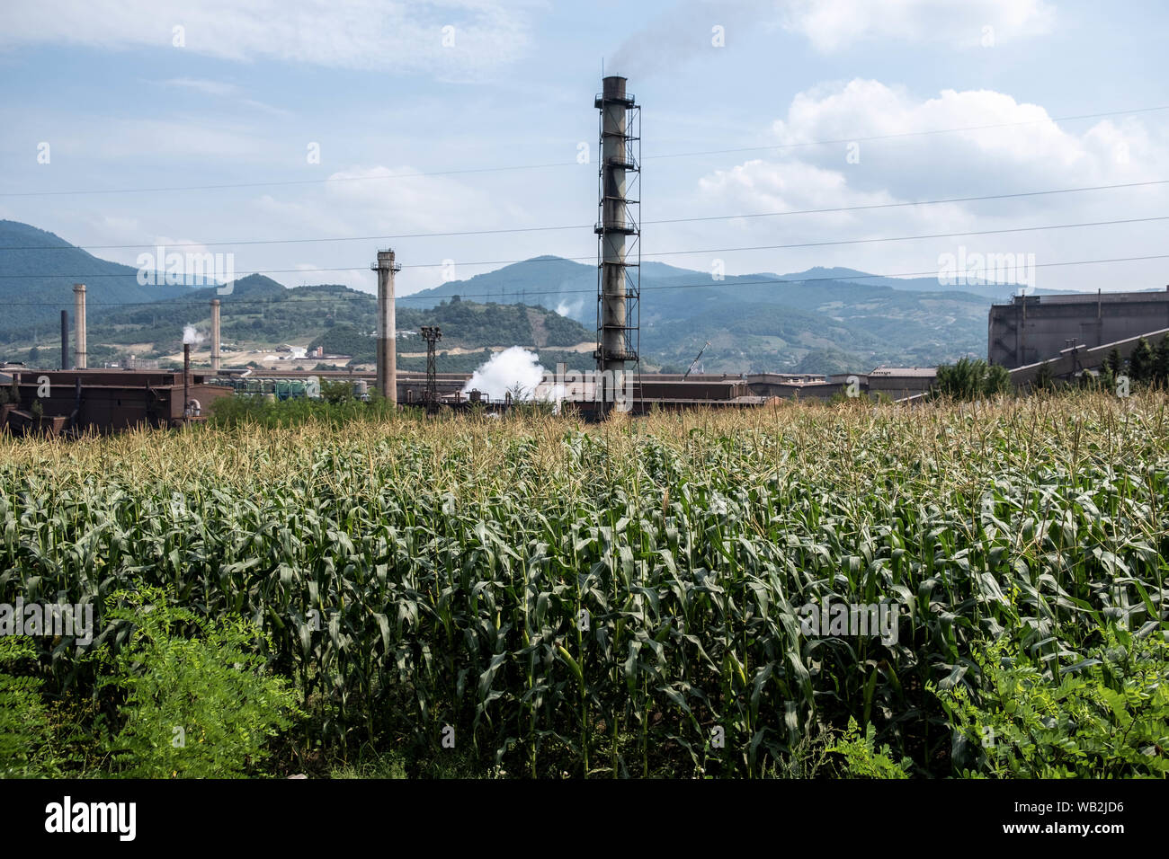 Zenica, Zenica, Bosnia. 22nd Aug, 2019. Zenica city, with more then 100000 residente, is the administrative and economic center of the Zenica-Doboj Canton. It is the home town of the Global steel giant ArcelorMittal steel factory owned by the Indian billioner Lakshmi Mittal.The vast Zenica steelworks is operating without valid permits and a number of pledged improvements to reduce emissions from the factory have not been made.Bosnia suffers from some of the world's highest levels of air pollution, with Zenica among the worst affected. Credit: Matteo Trevisan/ZUMA Wire/Alamy Live News Stock Photo