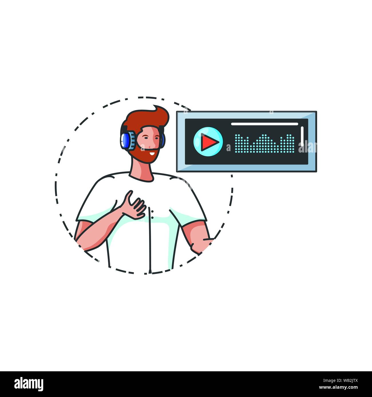 young man with earphones and media player display vector illustration ...