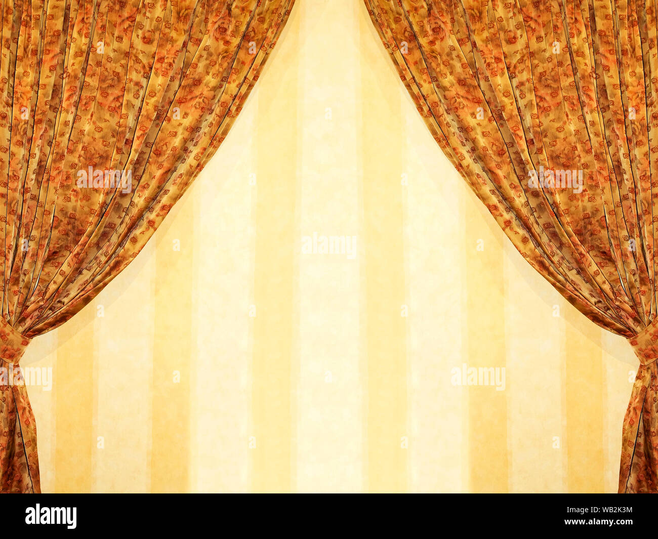 Old theater vintage style brown drapery and wallpaper Stock Photo - Alamy