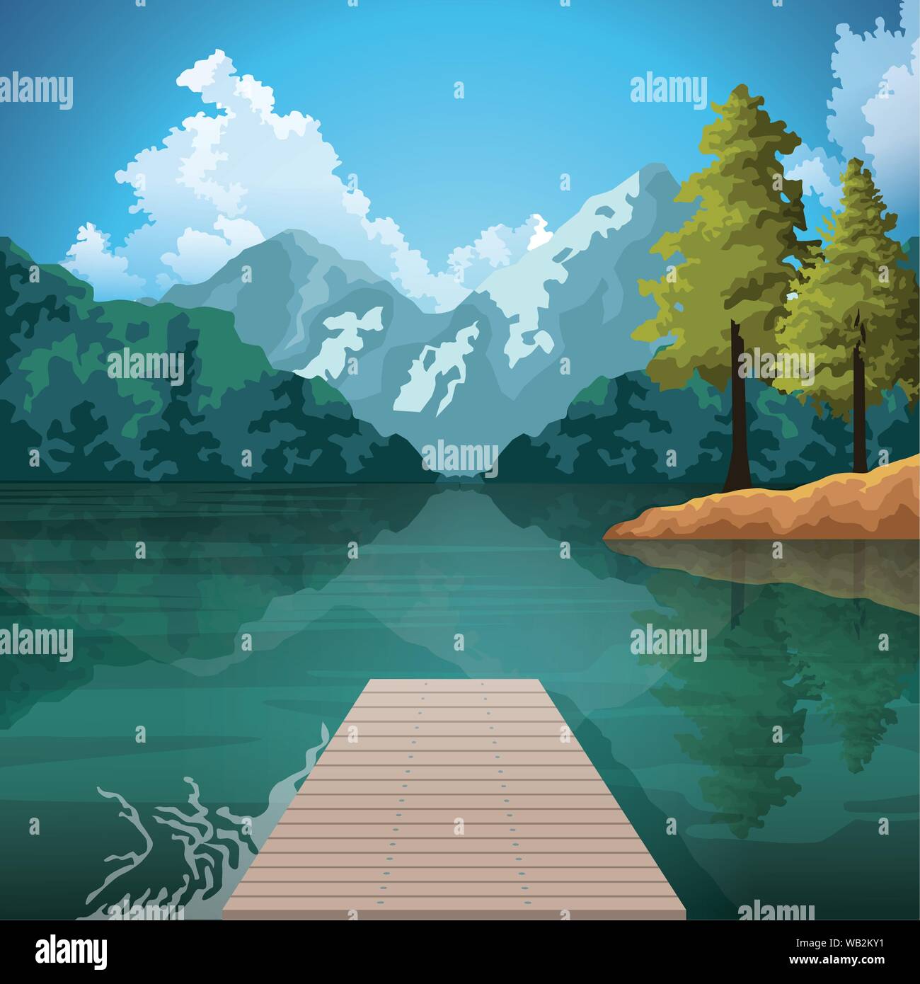 Beautiful nature landscape drawing scenery Stock Vector Image ...