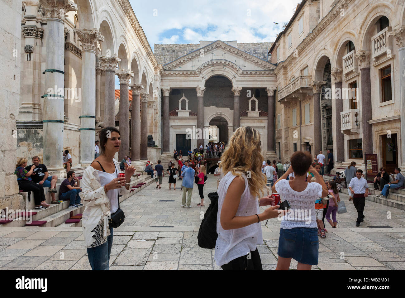 Tourists populate the Peristyle, the square in the heart of Diocletian's Palace, Split, Croatia Stock Photo